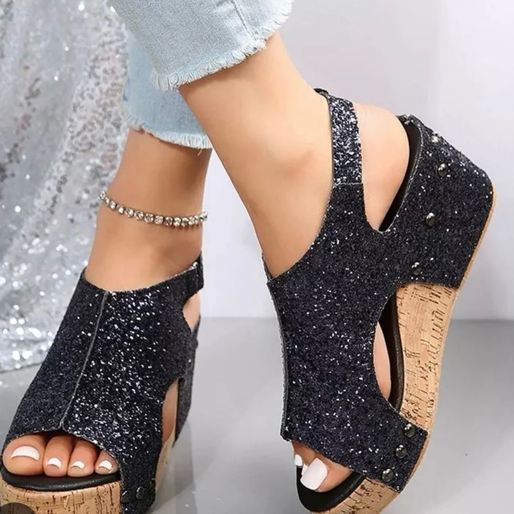 Elegant Black Glitter Women's Sandals